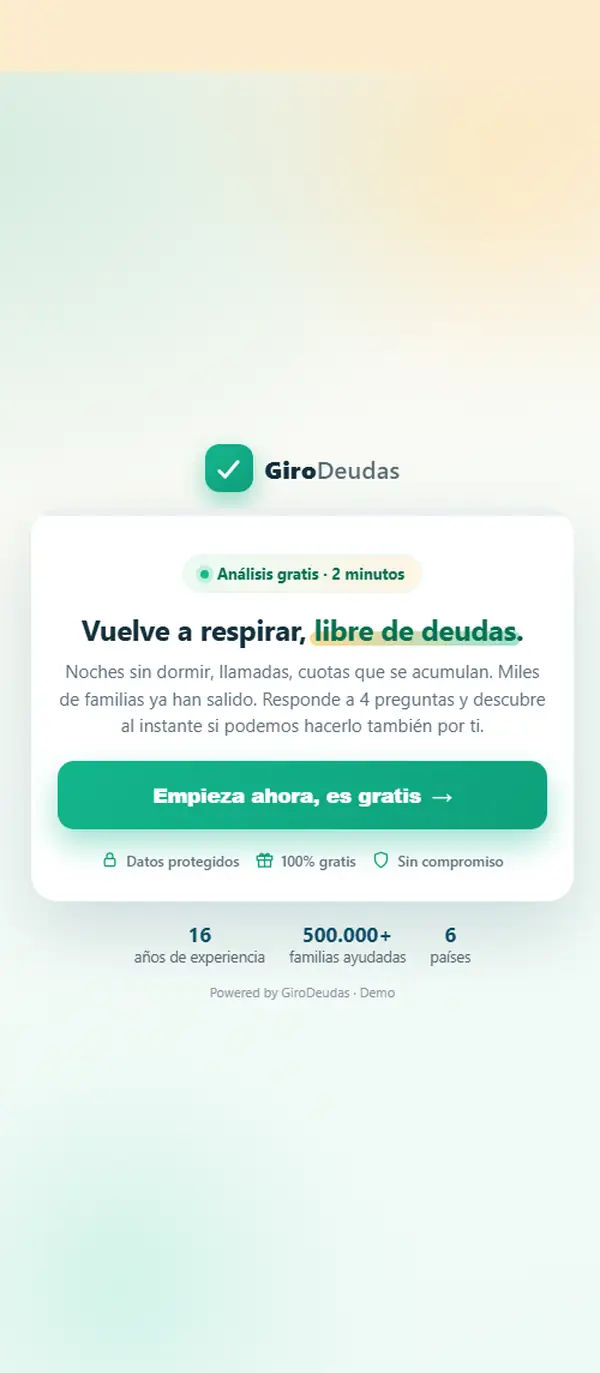 Il quiz GiroDeudas sull'analisi debiti che si compila da solo, in spagnolo: soglia d'ingresso e tipi di debito.